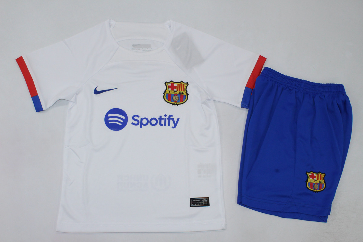 Kids-Barcelona 23/24 Away White Leaked Soccer Jersey